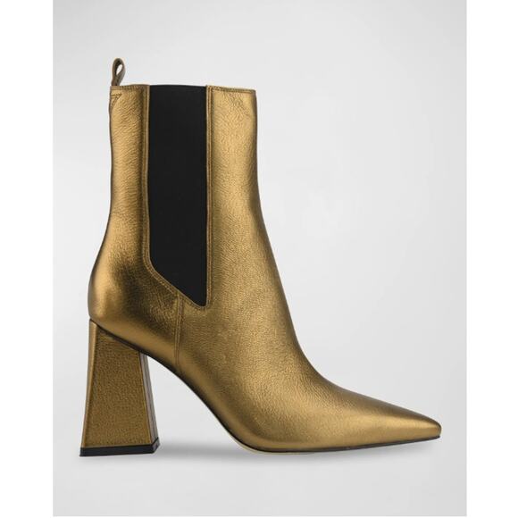 Marc Fisher Kylynn Gold Leather Chelsea Booties - Picture 1 of 12